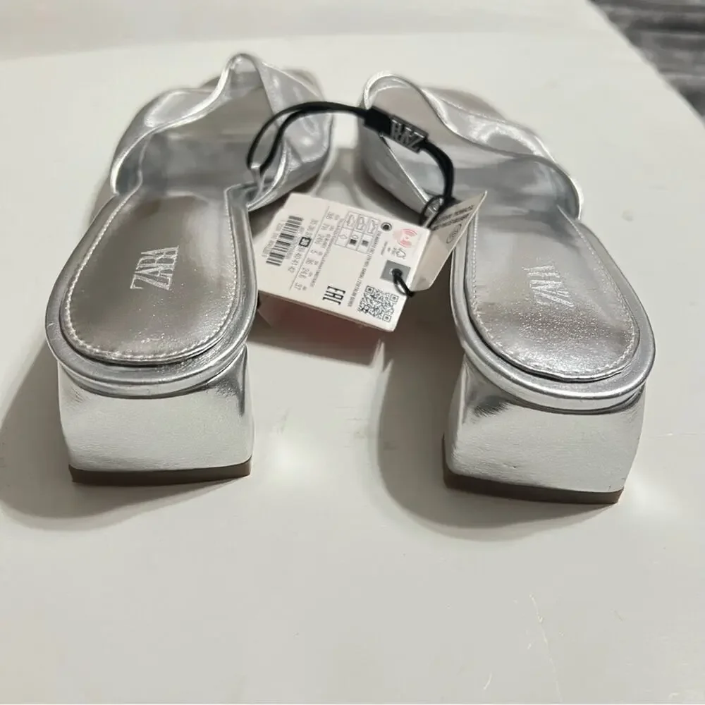 Zara Silver METALLIC MESH HEELED SLIDES Size 7.5 - Picture 12 of 13